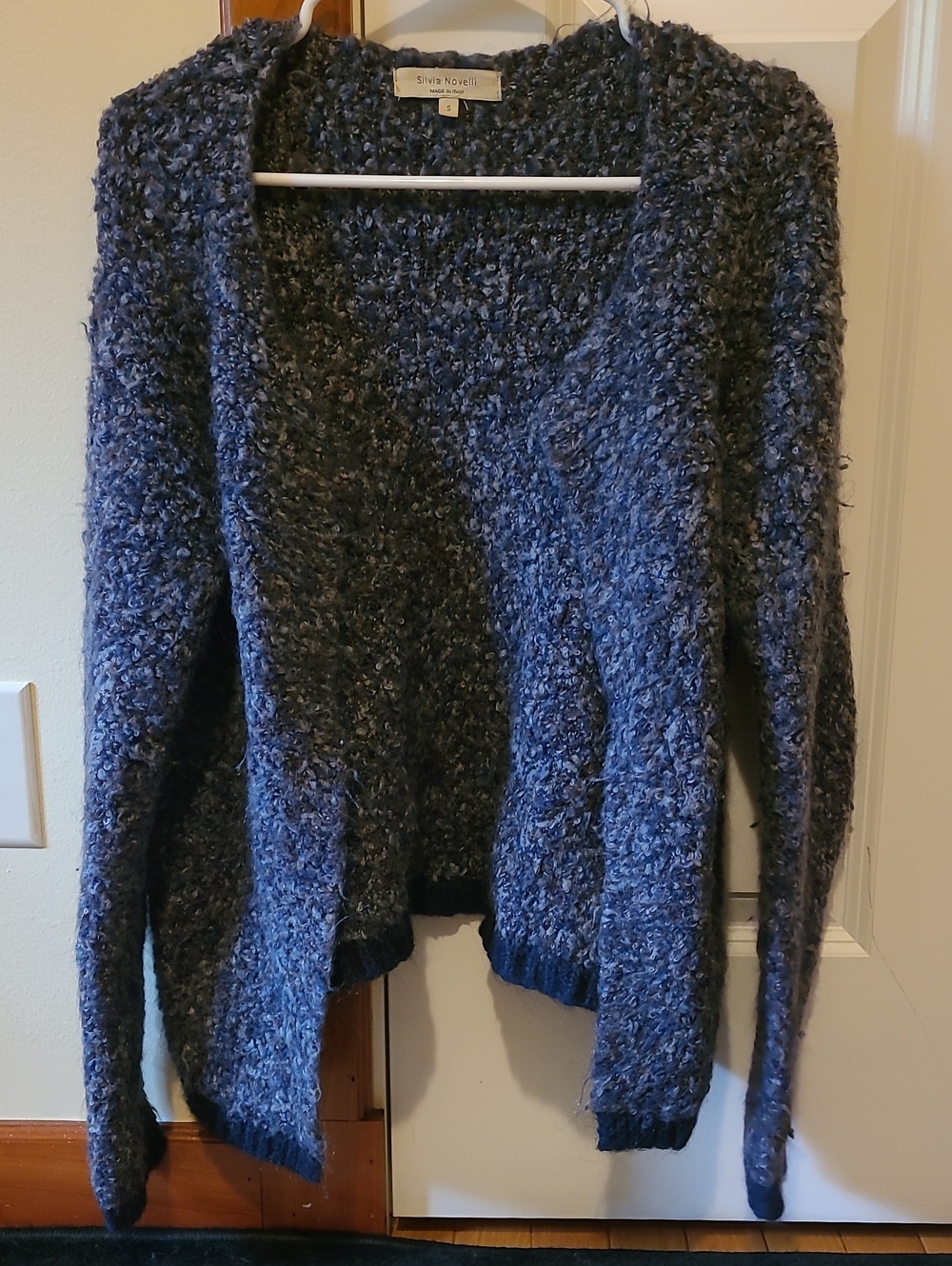Silvia Novelli Blue-Gray Bouclé Open Cardigan